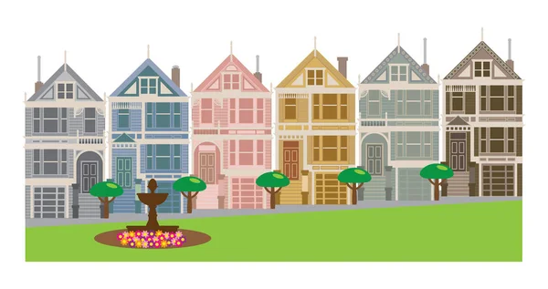 Χρωματισμένες κυρίες σπιτιών σειρών στο Σαν Φρανσίσκο Ca διανυσματικά εικονογράφηση — Διανυσματικό Αρχείο
