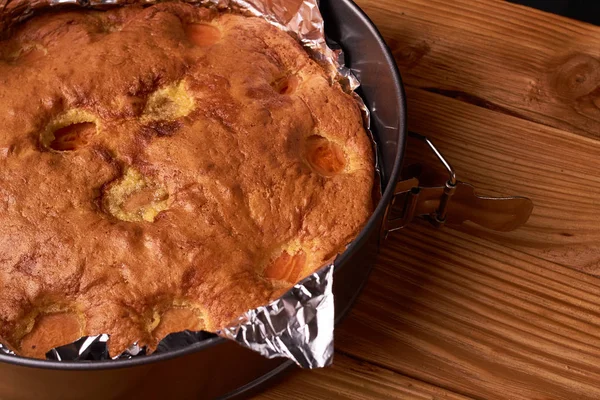 folyo maddeler tarçın, abricot, yumurta, un, süt ve şeker ile kayısı pasta pişmiş. Gıda fotoğraf