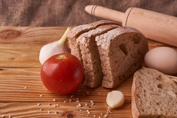 Fresh Delicious Bread Concept Baking Eggs Clay Bowl Wheat Sprouts — Stock Photo, Image