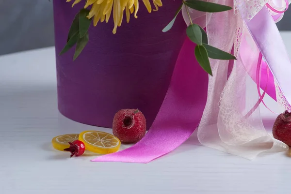 decorative items on the table and gray background