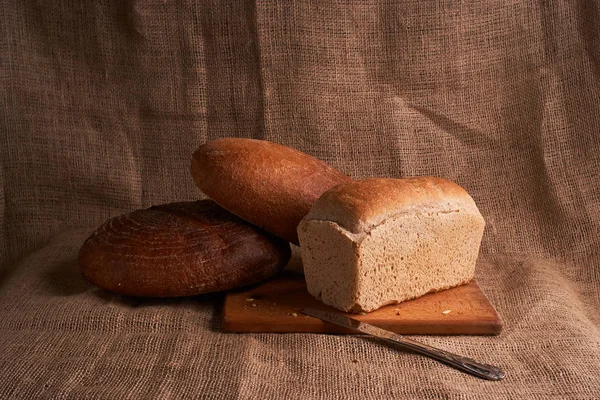 Bakery Gold Rustic Crusty Loaves Bread Buns Black Chalkboard Background — Stock Photo, Image