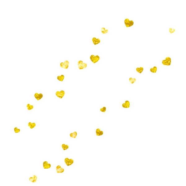 Fundo da moldura do coração com corações de brilho dourado. Dia dos Namorados. Vector confetti. Textura desenhada à mão . — Vetor de Stock