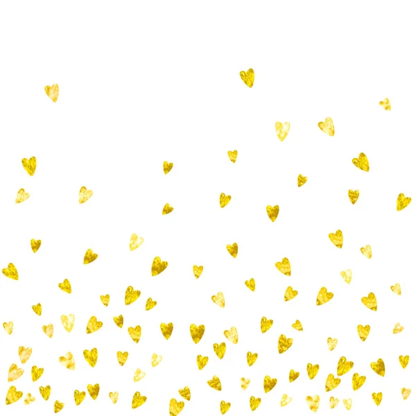 Fundo da moldura do coração com corações de brilho dourado. Dia dos Namorados. Vector confetti. Textura desenhada à mão . —  Vetores de Stock