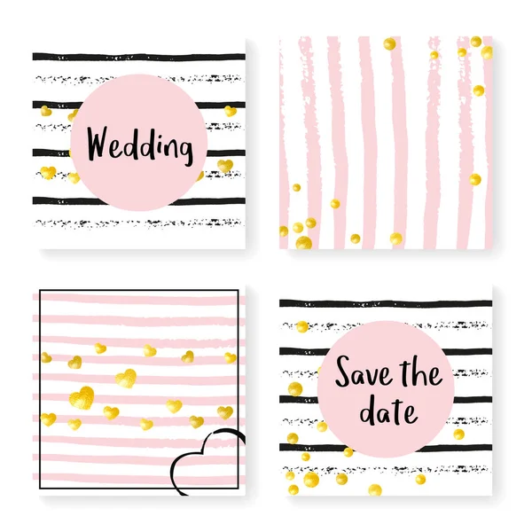 Casamento glitter confetti em listras, conjunto de convite —  Vetores de Stock