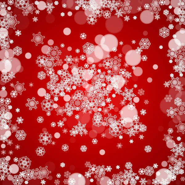Copos de nieve de Navidad sobre fondo rojo — Vector de stock