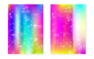 Kawaii arka planında gökkuşağı prensesi gradyanı var. Sihirli tek boynuzlu at 