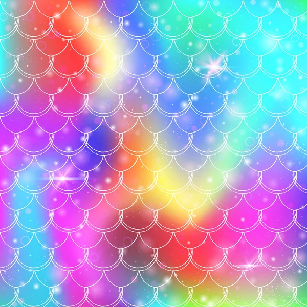 Princess mermaid background with kawaii rainbow scales pattern. — Stock Vector