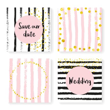 Çizgili düğün simleri konfetisi, davetiye seti