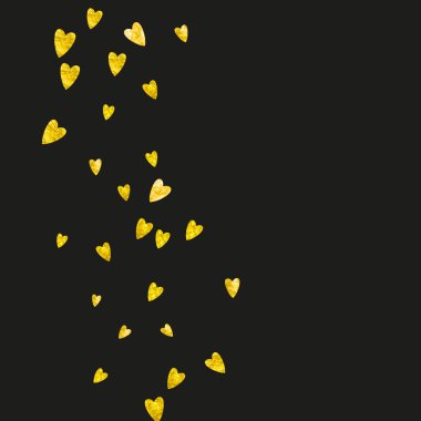 Altın glitter kalpler ile kalp çerçeve arka plan. Sevgililer günü. Vektör konfeti. Elle çizilmiş doku.