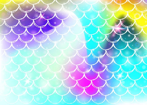 Rainbow scales background with kawaii mermaid princess pattern. — Stock Vector