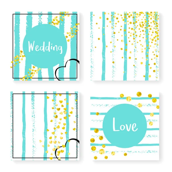 Casamento glitter confetti em listras, conjunto de convite — Vetor de Stock