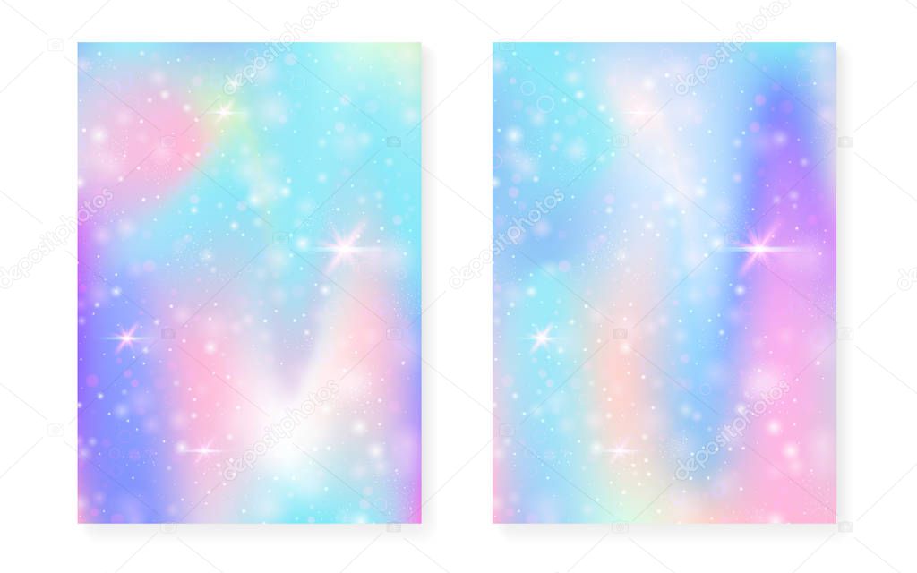 Princess background with kawaii rainbow gradient. Magic unicorn 