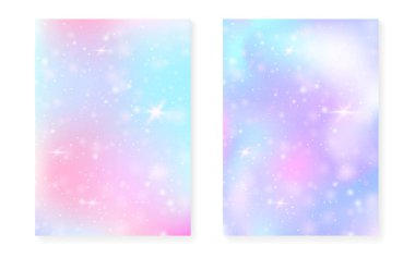 Kawaii Prenses Gradient ile gökkuşağı arka planı. Sihirli tek boynuzlu at 