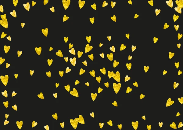 Herzrahmen Hintergrund mit goldenen Glitzerherzen. Valentinstag. Vektorkonfetti. von Hand gezeichnete Textur. — Stockvektor