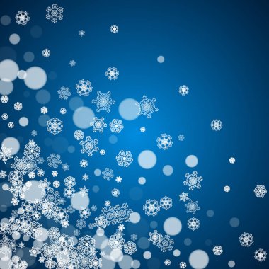 Yeni yıl çerçeve mavi zemin üzerine soğuk kar taneleri ile