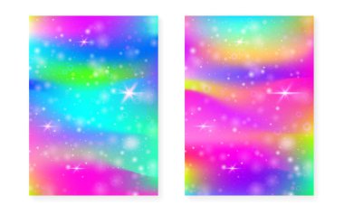 Prenses gökkuşağı gradyanı ile sihirli arka plan. Kawaii tek boynuzlu atı 