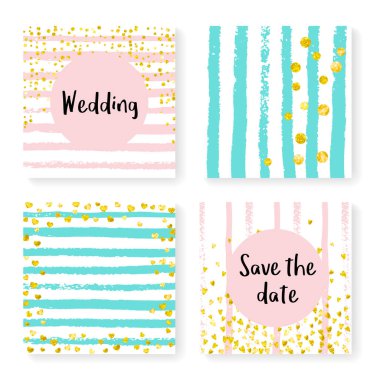 Çizgili düğün simleri konfetisi, davetiye seti