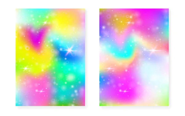 Magic background with princess rainbow gradient. Kawaii unicorn hologram.