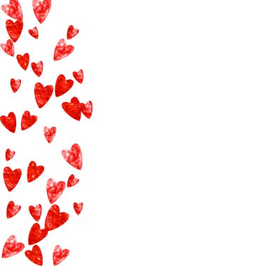 Pembe kalpli sevgililer günü arkaplanı. 14 Şubat günü. Sevgililer Günü için vektör konfetisi. Grunge el çizimi dokusu.