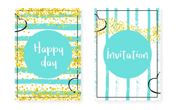 Lunares dorados con lentejuelas. Boda y ducha nupcial tarjetas de invitación con confeti . — Archivo Imágenes Vectoriales