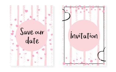 Düğün kartı davetle noktalar ve payetler. Gelin Duş pembe glitter konfeti ile ayarla.