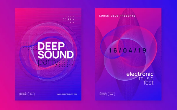 Neon club flyer. Electro dansmuziek. Trance party dj. Elektronisch geluidsfeest. Techno event poster. — Stockvector