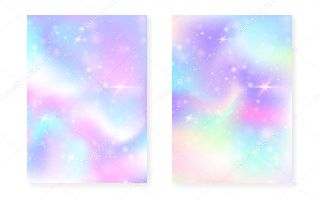 Magic background with princess rainbow gradient. Kawaii unicorn 