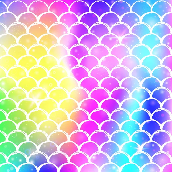 Rainbow κλίμακες φόντο με kawaii γοργόνα μοτίβο πριγκίπισσα. — Διανυσματικό Αρχείο