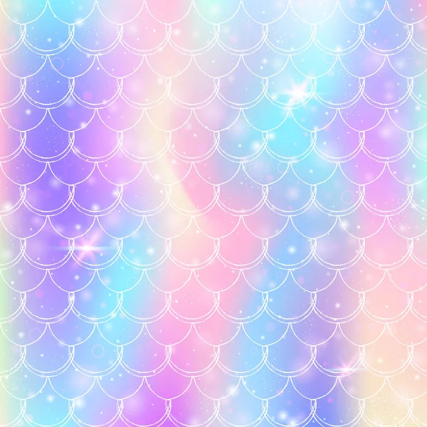 Regenbogenschuppen Hintergrund mit kawaii Meerjungfrau Prinzessin Muster. — Stockvektor