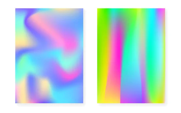Conjunto de cubierta holográfica con fondo de gradiente holográfico. — Vector de stock