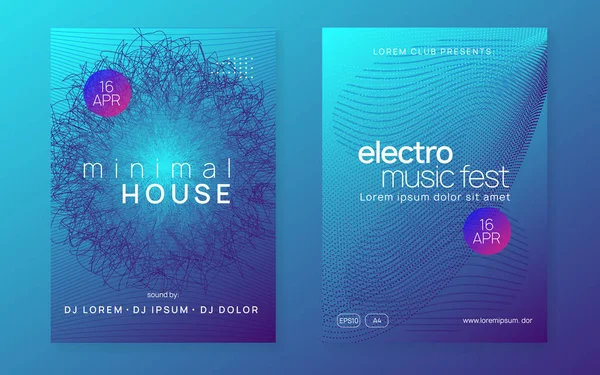 Neon club flyer. Electro dansmuziek. Trance party dj. Elektronisch geluidsfeest. Techno event poster. — Stockvector
