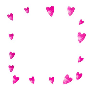 Altın glitter kalpler ile kalp çerçeve arka plan. Sevgililer günü. Vektör konfeti. Elle çizilmiş doku.