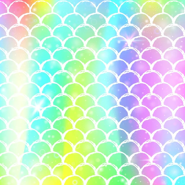 Fondo sirena princesa con patrón de escamas de arco iris kawaii. — Vector de stock