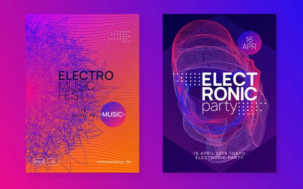 Flyer mit Neonmusik. Elektro-Tanz-DJ. Elektronisches Soundfest. Techn — Stockvektor