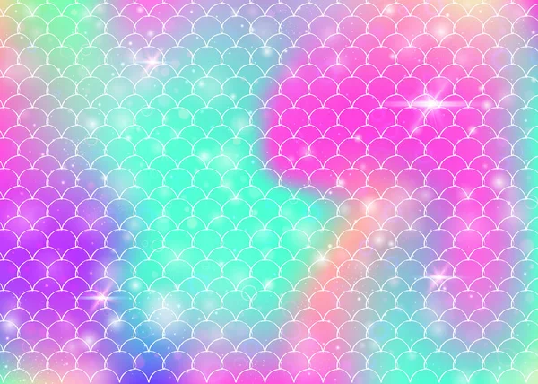 Fondo sirena princesa con patrón de escamas de arco iris kawaii. — Vector de stock