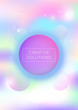 Sıvı arka planı dinamik sıvıyla şekillendirir. Memphis elementleriyle holografik bauhaus gradyanı.