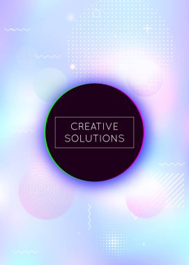 Sıvı arka planı dinamik sıvıyla şekillendirir. Memphis elementleriyle holografik bauhaus gradyanı.