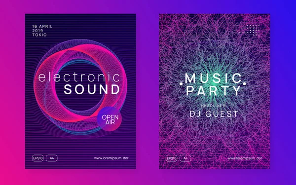 Neon elektronik poster. Elektro dans DJ 'i. Müzik festivali. Gece kulübü ilanı. Tekno parti. — Stok Vektör