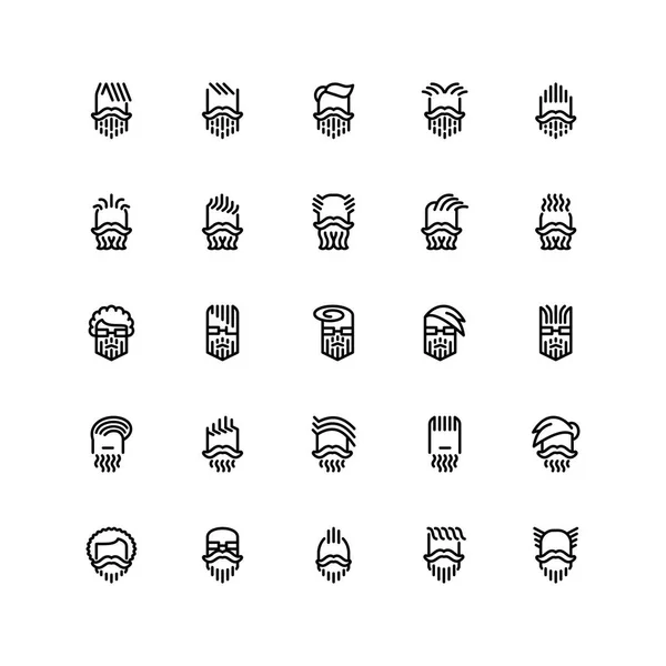 Twenty Five Icons Male Haircuts Beard Mustaches Isolated White Background — Stock Vector