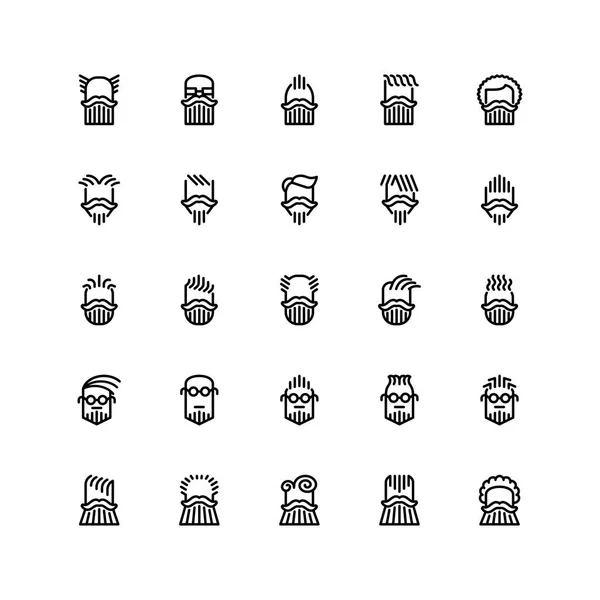 Twenty Five Icons Male Haircuts Beard Mustaches Isolated White Background — Stock Vector