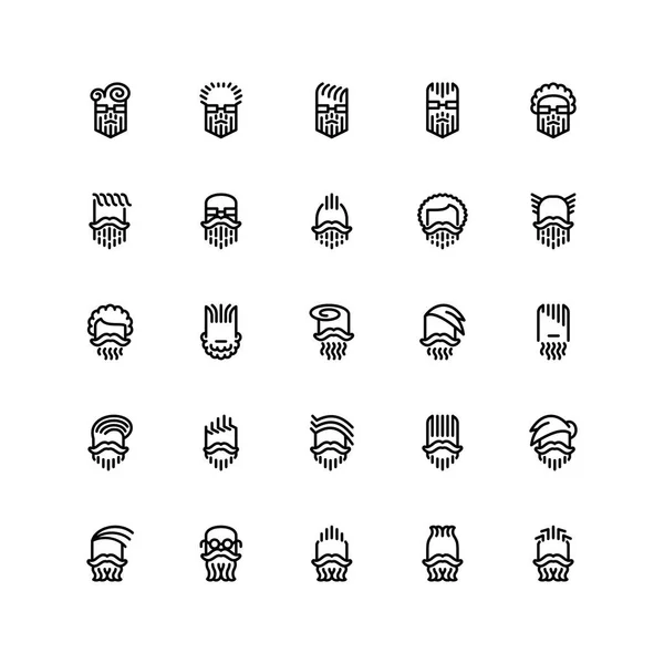 Vingt Cinq Icônes Coupes Cheveux Masculines Barbe Moustaches Isolées Sur — Image vectorielle