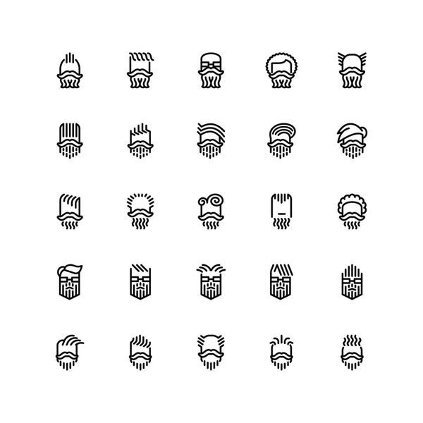 Vingt Cinq Icônes Coupes Cheveux Masculines Barbe Moustaches Isolées Sur — Image vectorielle
