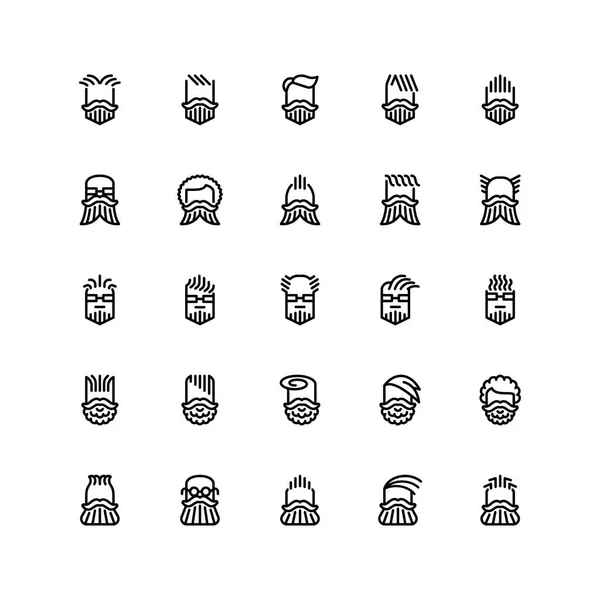 Twenty Five Icons Male Haircuts Beard Mustaches Isolated White Background — Stock Vector
