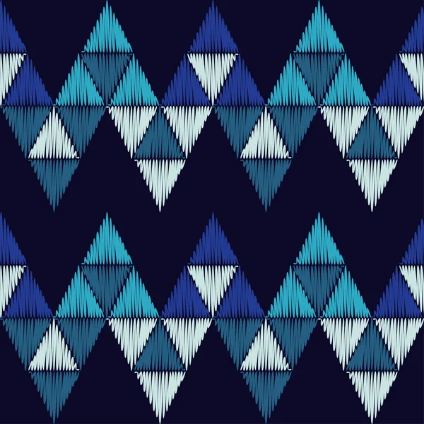 Sömlös Abstrakta Geometriska Mönster Texturen Trianglar Broderi Tyg Penseldrag Hand — Stock vektor