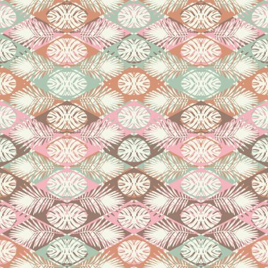 Sorunsuz vektör arka plan dekoratif yaprakları ile. Zigzag doku. Doku palmiye yaprakları. Tekstil rapport.