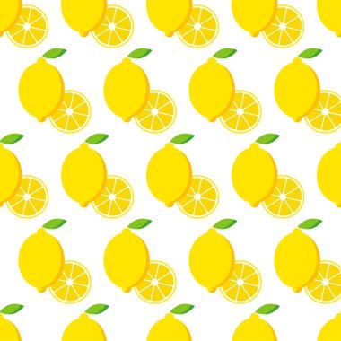 Limon ile Seamless modeli. Beyaz zemin üzerine limon. Sevimli çizgi. Yaz bahçesi. Limon reçel. Vektör çizim. Tekstil rapport.