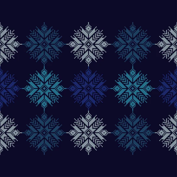 Naadloze Vector Achtergrond Met Noorse Sneeuwvlokken Pixel Sneeuwvlokken Winter Patroon — Stockvector