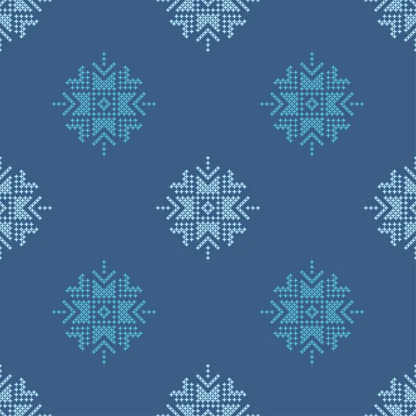 Cross Stitch Noorse Sneeuwvlokken Naadloze Vector Achtergrond Folk Motieven Winter — Stockvector