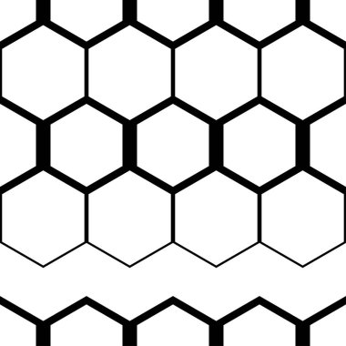 Dikişsiz soyut geometrik desen. Siyah-beyaz altıgenler isimlerinden. Tekstil rapport.
