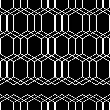 Dikişsiz soyut geometrik desen. Siyah-beyaz altıgenler isimlerinden. Tekstil rapport.